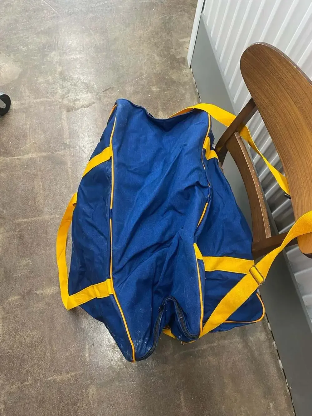 Vintage Blue and Yellow Canvas Duffel Gym Sports Bag Made in USA